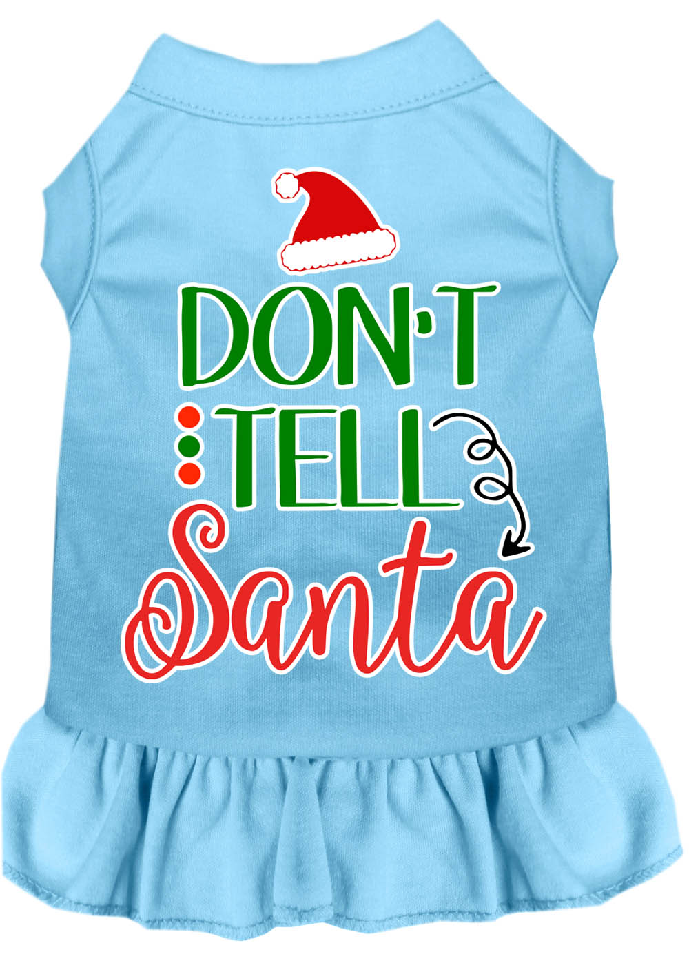 Don't Tell Santa Screen Print Dog Dress Baby Blue XL